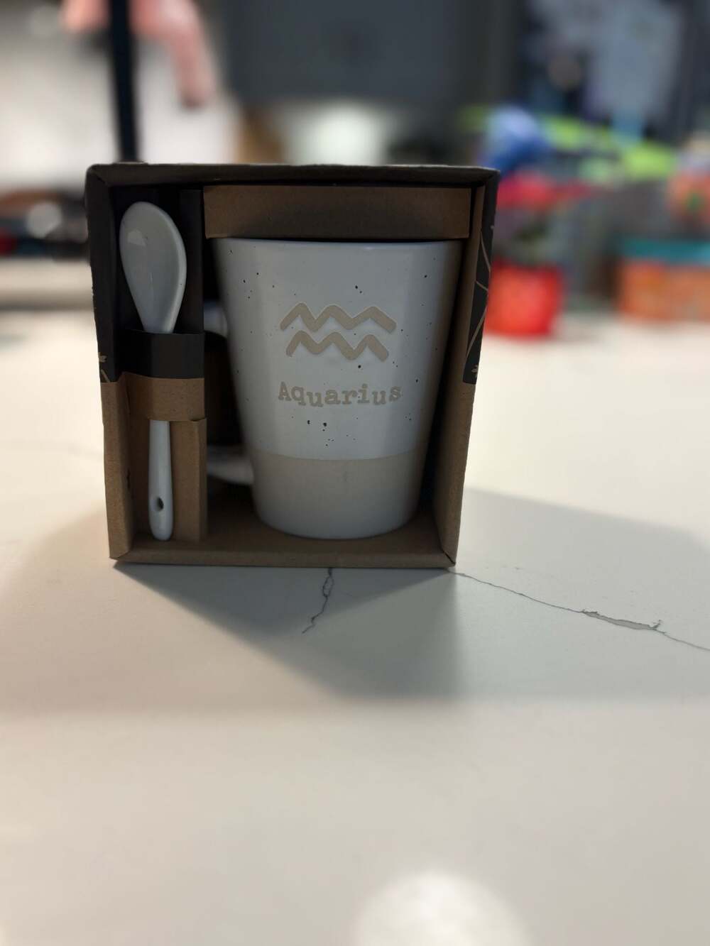 Aquarius Zodiac Ceramic Mug and Spoon Set